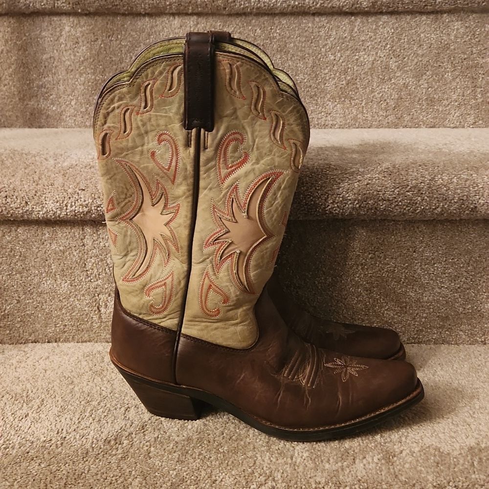 Ariat Women's "Manzanita" Green & Brown Leather Western Boots Size 7.5B #15571